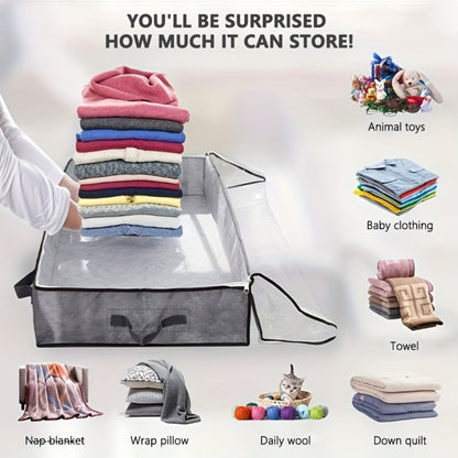 Under Bed Storage Box Extra Large 23.78gal with Transparent Window & Sturdy Handles — Clothes, Quilts & Bedding Organizer for Home | Gray | 2 or 6 Pack