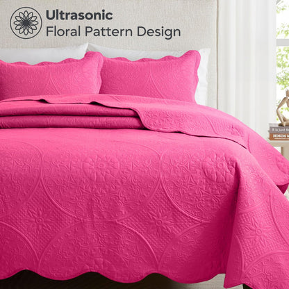 Quilted Bedspread Set 3 Piece – Soft Floral Coverlet with Pillow Shams, Lightweight Breathable Quilt for Bedroom & Guest Room, All Season Bed Cover