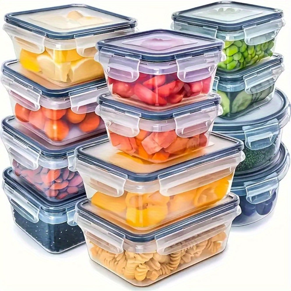 Container Set Food Storage Organizer with Locking Plastic Lids in 12-, 24- or 48-Piece Options