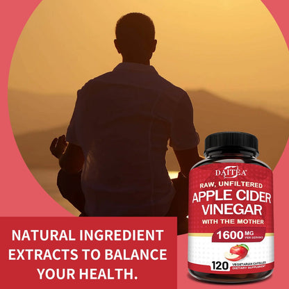 Apple Cider Vinegar Capsules 1600mg with Vitamin & Mineral Blend – Digestion, Weight Management & Energy Supplement 120 Capsules 60-Day Supply for Women & Men | 1, 2 or 3 Bottle Options