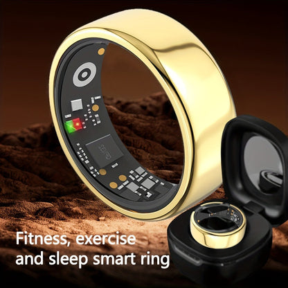 R18 Smart Ring Activity Tracker with 20+ Workout Modes – Sleep & Stress Monitor, Heart Rate, iPhone & Android Compatible, USB Charging, Silvery Black Golden (Size 7-13) Fitness Gift for Men Women