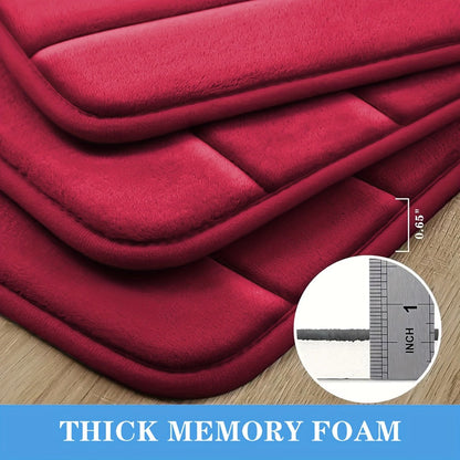 Channel-Stitched Three-Piece Padded Bath Mat Set with Long Runner and Two Matching Rugs in Nine Solid Colors