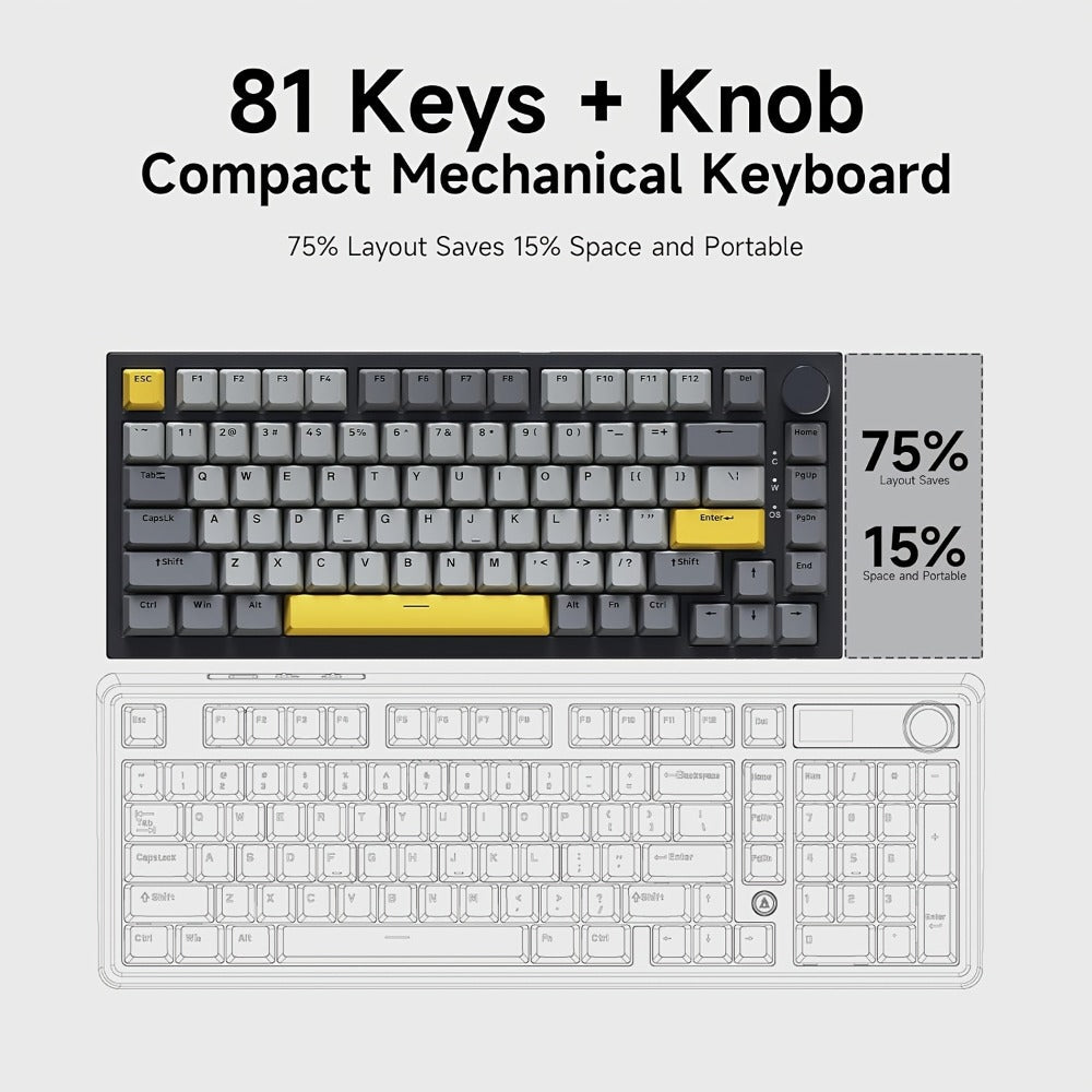Hot Swap Gasket Mechanical Keyboard AJAZZ AK820 75% – Wireless 2.4GHz & Wired, Volume Knob, South-Facing RGB, Poron Foam, PBT Keycaps, Programmable, 11 Switch & Color Options for PC & Mac