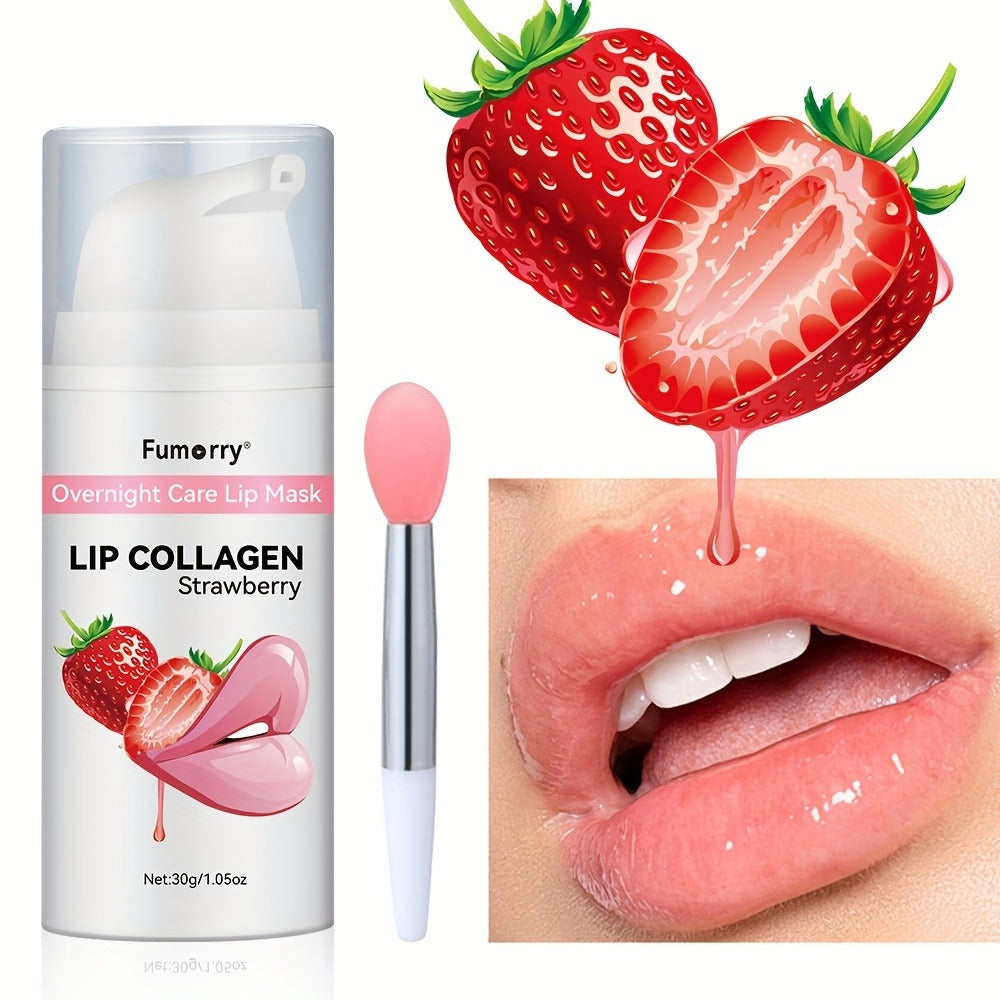 30g / 1.05oz Fumerry Lip Collagen Strawberry-Labeled Pump Bottle with Pink Applicator and 9.7cm Height