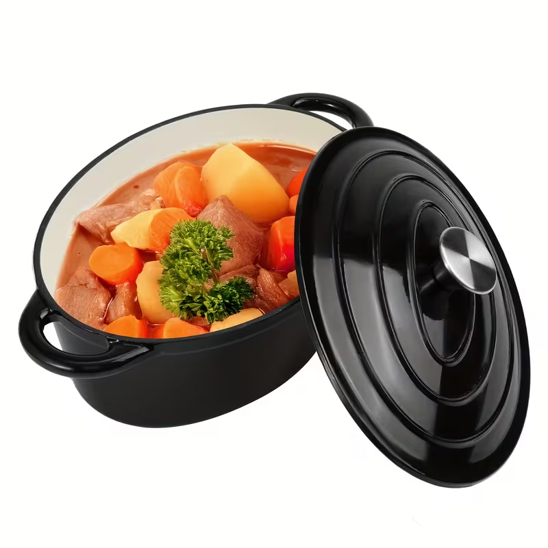 Dutch Oven Enameled Cast Iron 4.5QT with Lid & Dual Handles – Oval Non-Stick Enamel Coating for Bread Baking Soups Stews Braising | Stovetop to Oven Safe 500°F 5 Colors Available