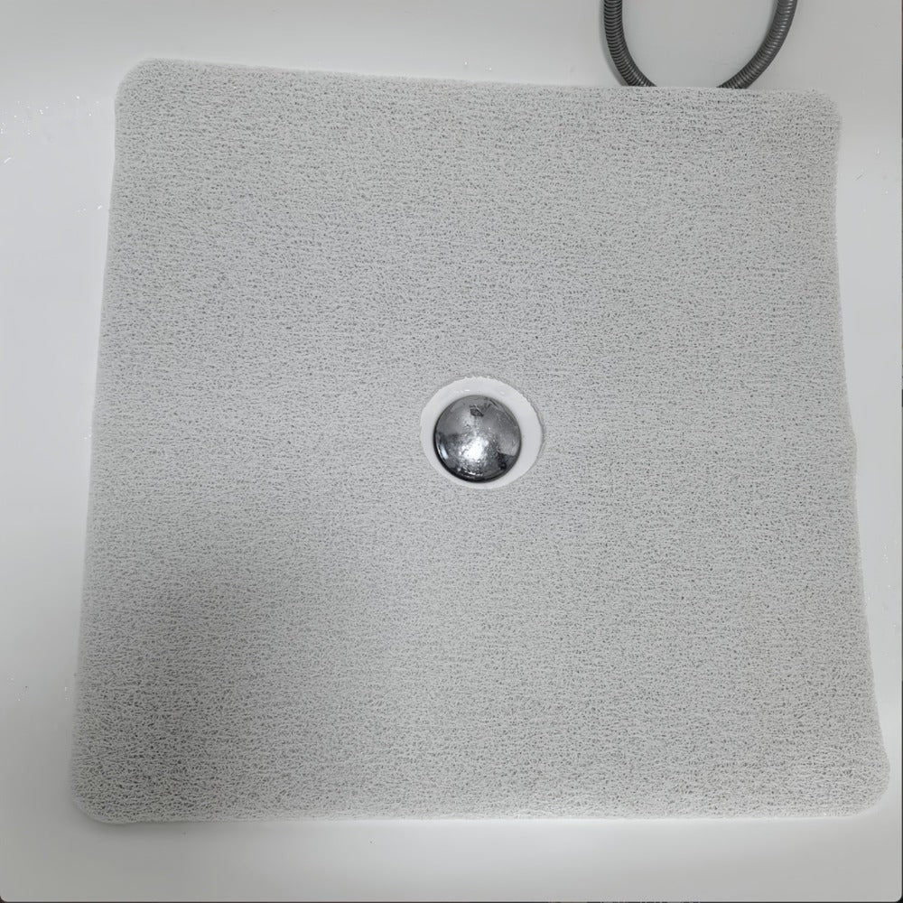 24-Inch Square PVC Loofah Shower Bath Mat with Drain Holes in Grey, White or Beige Color Options