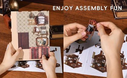 Film Darkroom Book Nook Kit with 405-Piece Vintage Photography Scene and Multiple Warm Lighting Points