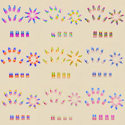 Glossy Full-Cover Nail Art Stickers, 216 Pieces in Nine Packs with Ballet, Leopard, Floral and Butterfly Designs