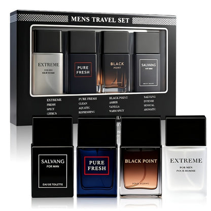 EDT Cologne Gift Set for Men 4 Piece Variety 4 Different Scents Long Lasting Fragrance Mini Bottles 0.85oz Each Travel Friendly Holiday Birthday Dating Party Gift Box for Him