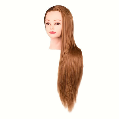Long-Hair Cosmetology Mannequin Head in Brown or Blonde with Pictured 21.26-Inch Overall Height for Styling Practice