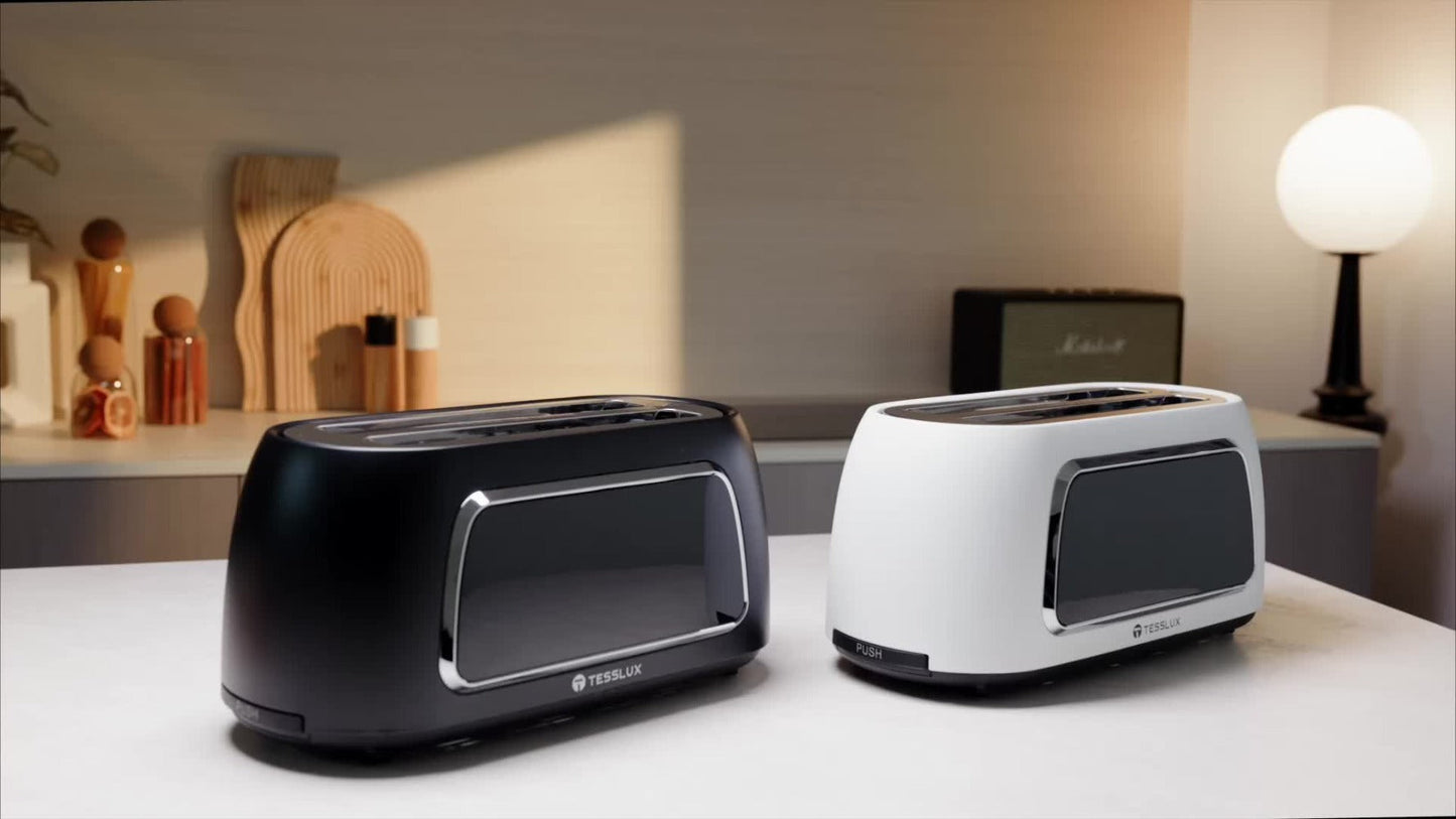 Four-Slice Long-Slot Toaster with Touchscreen, Six Browning Levels, Digital Timer and White or Black Finish