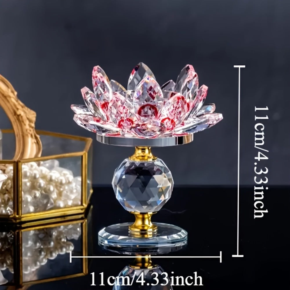 Lotus Candle Holder Pair with Faceted Crystal-Look Petals, 11cm Pedestal Form and Green, Purple, Blue or Pink Options