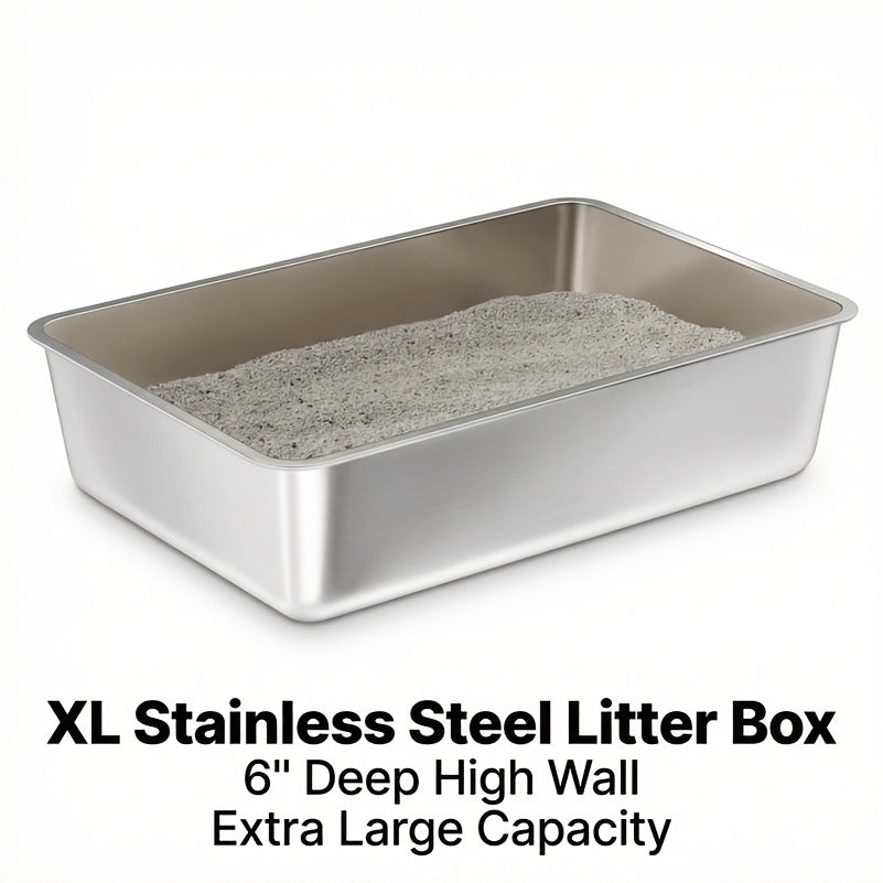 Large Stainless Steel Cat Litter Box 24x16x6 Inch Heavy Duty Rust-Proof Easy Clean Open Top Metal Litter Pan for Big Cats & Rabbits Long-Lasting Durability