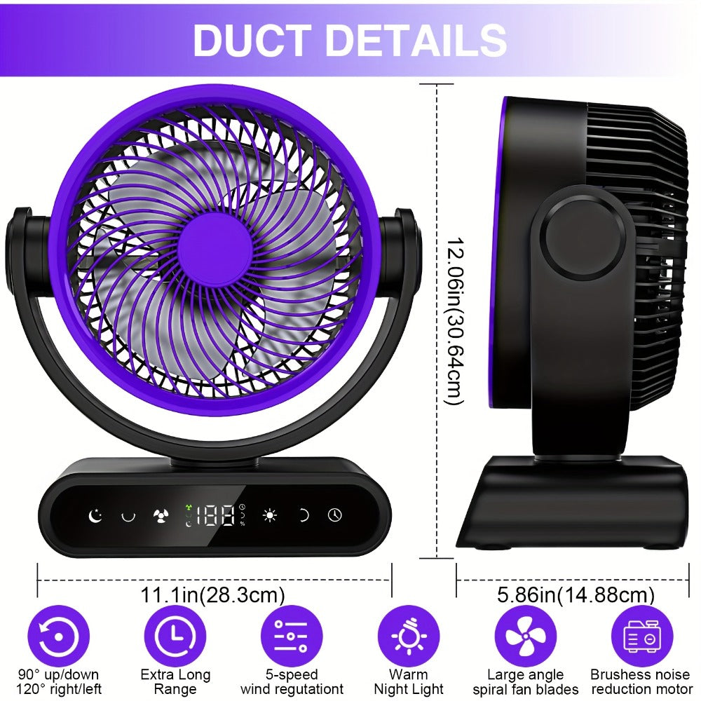 Camping Fan with LED Light Battery Powered 20000mAh 40000mAh 9-Inch 5-Speed Remote Control 90° Tilt 120° Oscillating Quiet Air Circulator for Outdoor Home