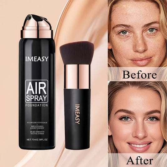 Liquid Foundation with Brush 3 Shades Natural Concealer Buildable Light to Medium Coverage Smooth Skin-Like Finish Air Spray Formula for All Skin Types Everyday Wear & Special Occasions