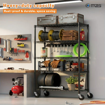Metal Storage Shelving Unit Heavy Duty Adjustable 4 5 Tier Steel Shelf Rack for Garage Kitchen Pantry Workshop Black Chrome MZG