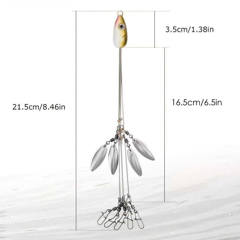 Fishing Lure Set 7-Piece Five-Arm Umbrella Rigs with Spinner Blades, Reinforcing Pins and Mixed Head Colors