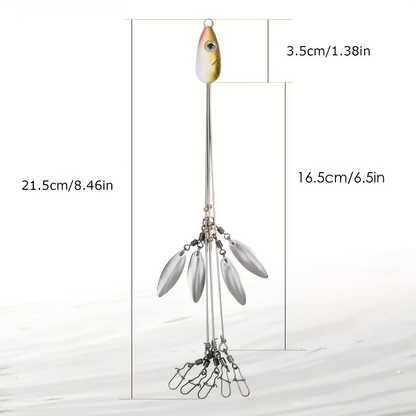 Fishing Lure Set 7-Piece Five-Arm Umbrella Rigs with Spinner Blades, Reinforcing Pins and Mixed Head Colors