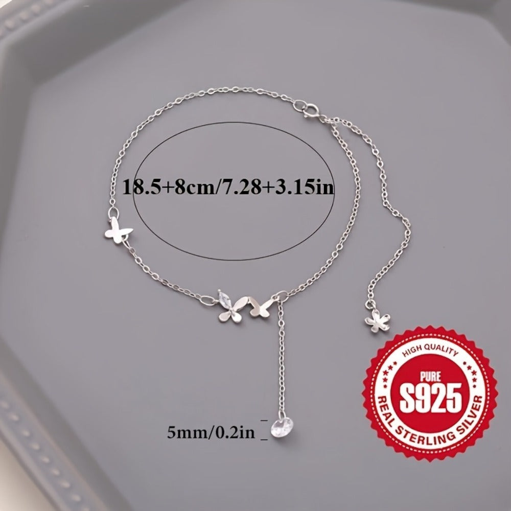 Anklet for Women - 925 Sterling Silver Butterfly with Sparkling Zirconia Hypoallergenic - product detail view 10