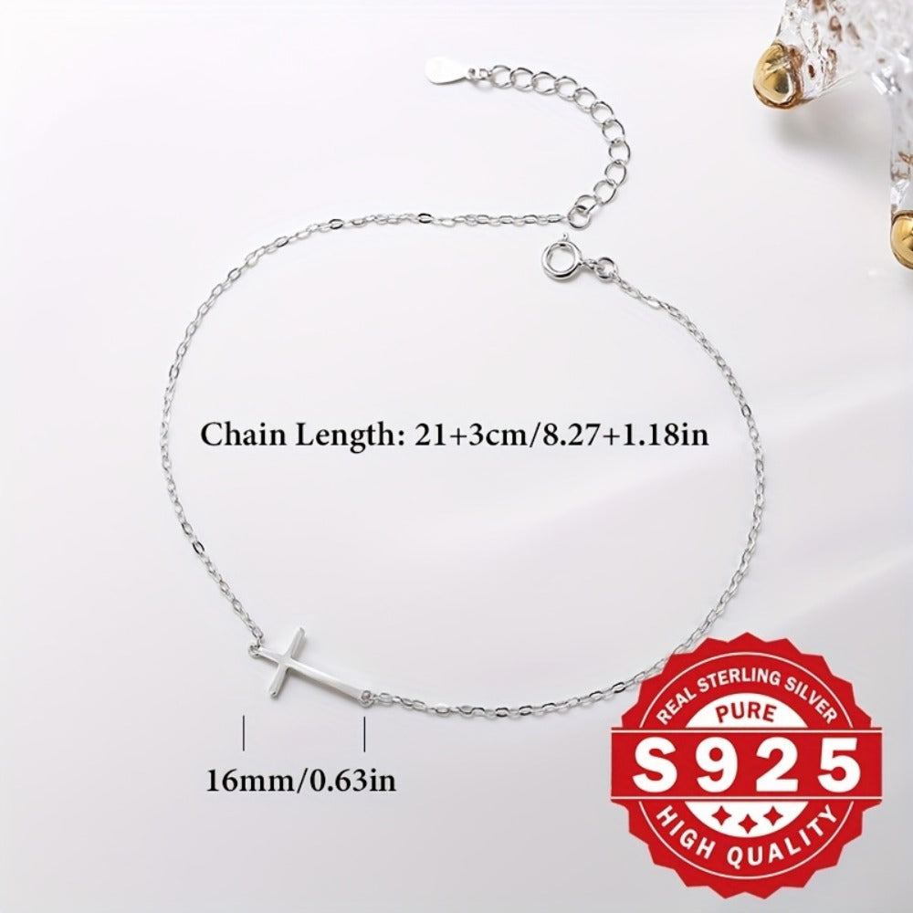 Anklet for Women - 925 Sterling Silver Cross for Minimalist Hypoallergenic Ankle Bracelet - product detail view 5