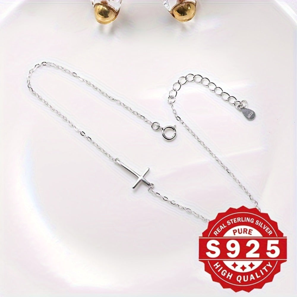 Anklet for Women - 925 Sterling Silver Cross for Minimalist Hypoallergenic Ankle Bracelet - product detail view 10