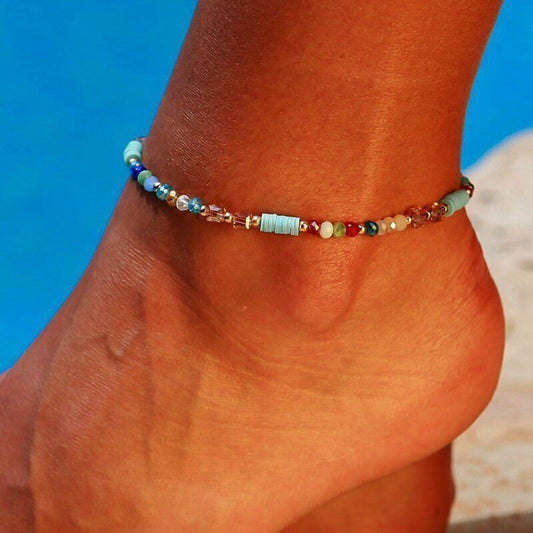 Anklet for Women - for Boho Crystal Bead Handmade Beach Foot Chain Bohemian Ankle Bracelet - product detail view 2