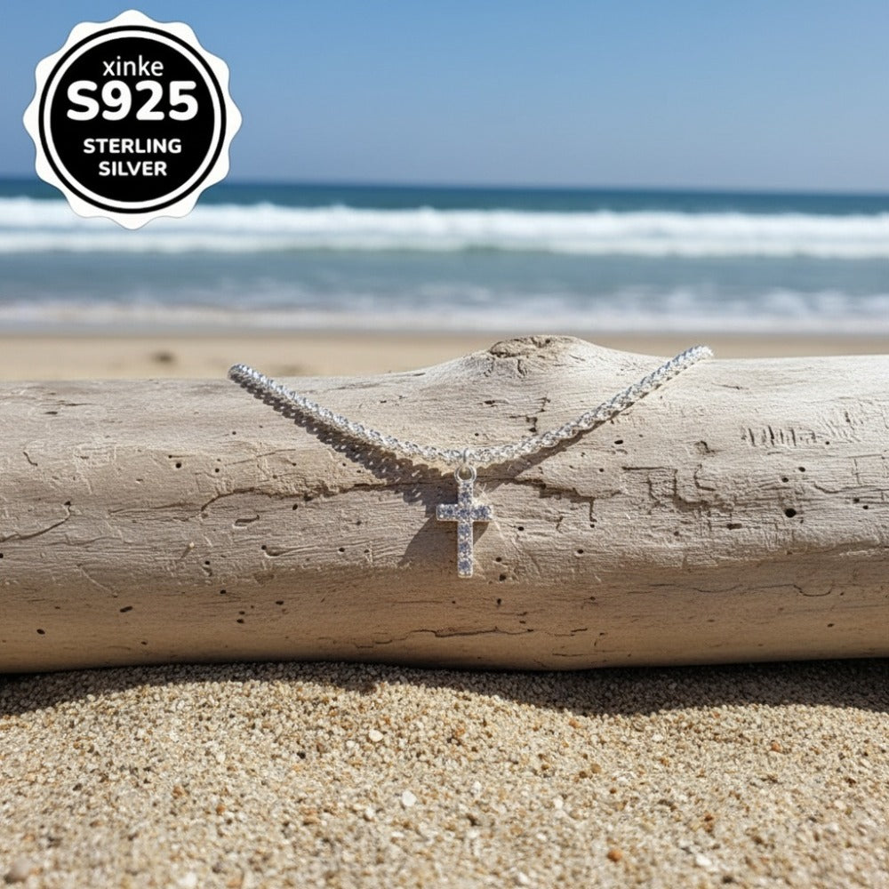 Anklet for Women - S925 Sterling Silver Cross | Dazzling Bohemian Beach Jewelry | Gift for - product detail view 6