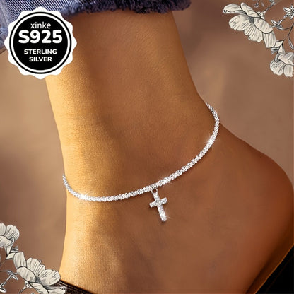 Anklet for Women - S925 Sterling Silver Cross | Dazzling Bohemian Beach Jewelry | Gift for - product detail view 7