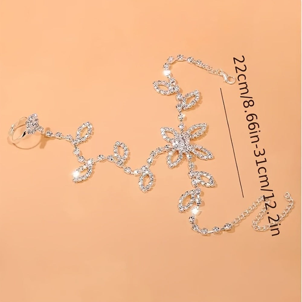 Anklet for Women - Toe Chain Rhinestone Leaf Sparkling Barefoot Sandal Ankle Bracelet for - product detail view 2