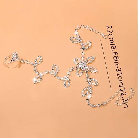 Anklet for Women - Toe Chain Rhinestone Leaf Sparkling Barefoot Sandal Ankle Bracelet for - product detail view 2