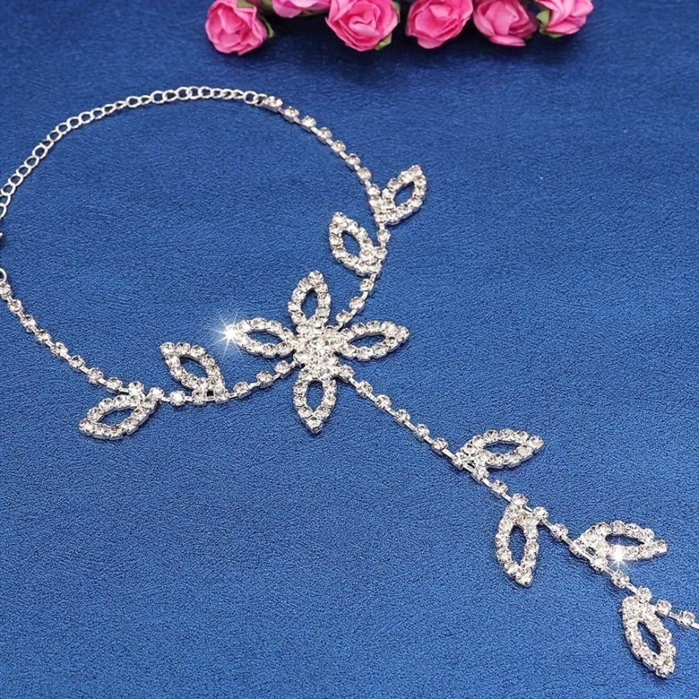 Anklet for Women - Toe Chain Rhinestone Leaf Sparkling Barefoot Sandal Ankle Bracelet for - product detail view 4