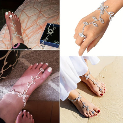 Anklet for Women - Toe Chain Rhinestone Leaf Sparkling Barefoot Sandal Ankle Bracelet for - product detail view 5