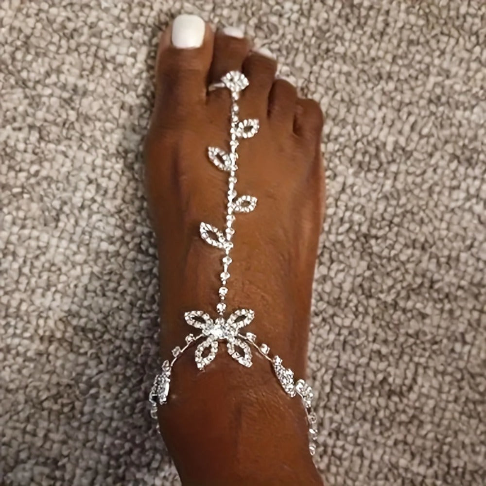 Anklet for Women - Toe Chain Rhinestone Leaf Sparkling Barefoot Sandal Ankle Bracelet for - product detail view 7