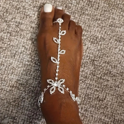 Anklet for Women - Toe Chain Rhinestone Leaf Sparkling Barefoot Sandal Ankle Bracelet for - product detail view 7
