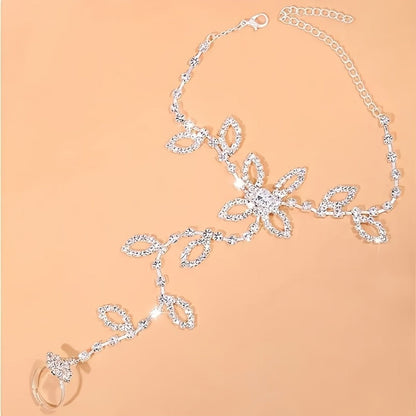 Anklet for Women - Toe Chain Rhinestone Leaf Sparkling Barefoot Sandal Ankle Bracelet for - product detail view 8