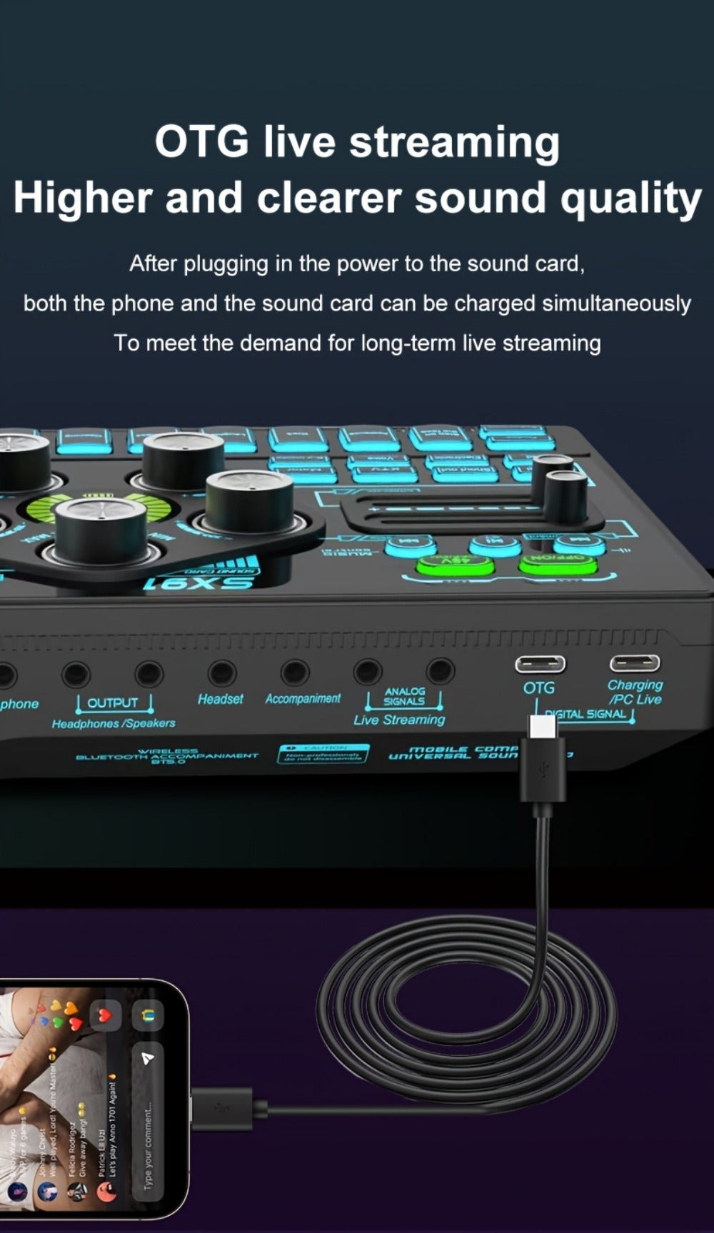 Audio Mixer, RGB, USB, Professional, Console for Live Sound for Home Practice, Rehearsal detail image - detail view 14