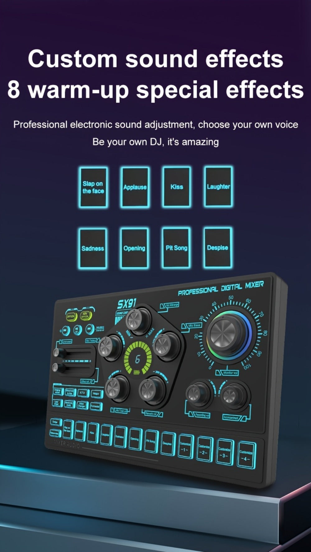 Audio Mixer, RGB, USB, Professional, Console for Live Sound for Home Practice, Rehearsal detail image - detail view 16
