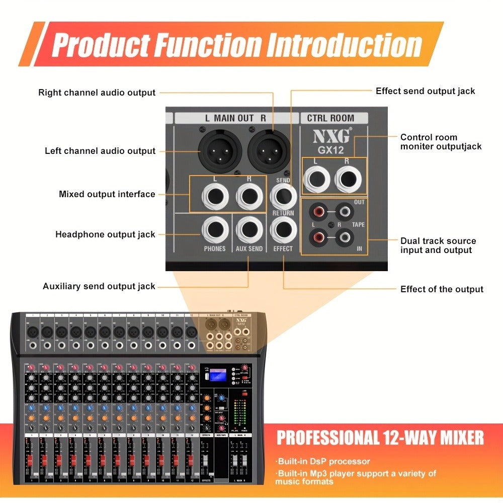 Audio Mixer, USB, Professional, 12-Channel, Controller for Live Sound detail image - detail view 10