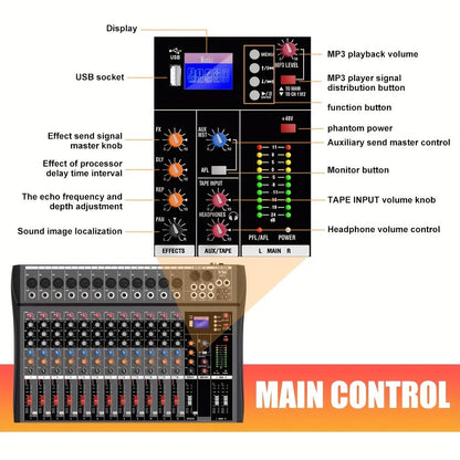 Audio Mixer, USB, Professional, 12-Channel, Controller for Live Sound detail image - detail view 12