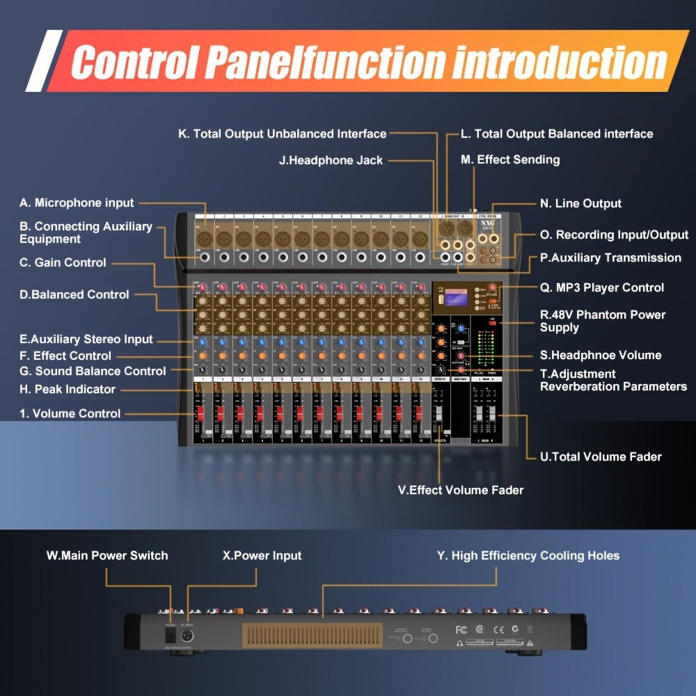 Audio Mixer, USB, Professional, 12-Channel, Controller for Live Sound detail image - detail view 18