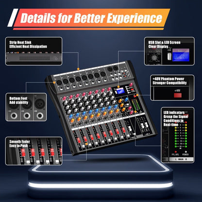 Audio Mixer, USB, Professional, 12-Channel, Controller for Live Sound detail image - detail view 6