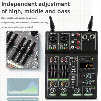 Audio Mixer, Wireless, USB, High-Quality, 4-Channel, UHF for Live Sound detail image - detail view 10