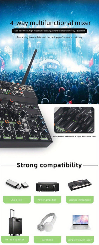 Audio Mixer, Wireless, USB, High-Quality, 4-Channel, UHF for Live Sound detail image - detail view 19