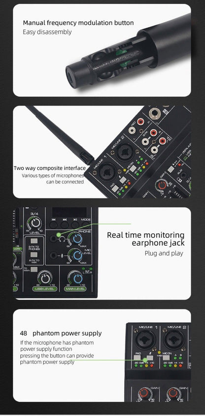 Audio Mixer, Wireless, USB, High-Quality, 4-Channel, UHF for Live Sound detail image - detail view 22
