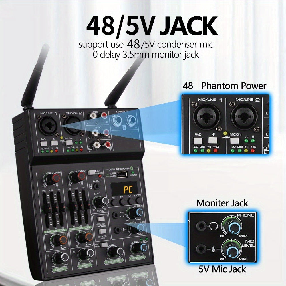 Audio Mixer, Wireless, USB, High-Quality, 4-Channel, UHF for Live Sound detail image - detail view 7