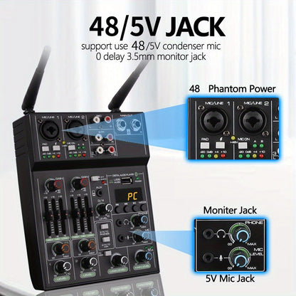 Audio Mixer, Wireless, USB, High-Quality, 4-Channel, UHF for Live Sound detail image - detail view 7