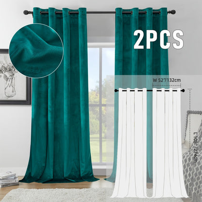 Velvet Room Darkening Curtains 2 Panels | Grommet Top Thermal Insulated Soundproof Blackout Curtains for Living Room Bedroom, Soft Solid Color Vintage Window Drapes