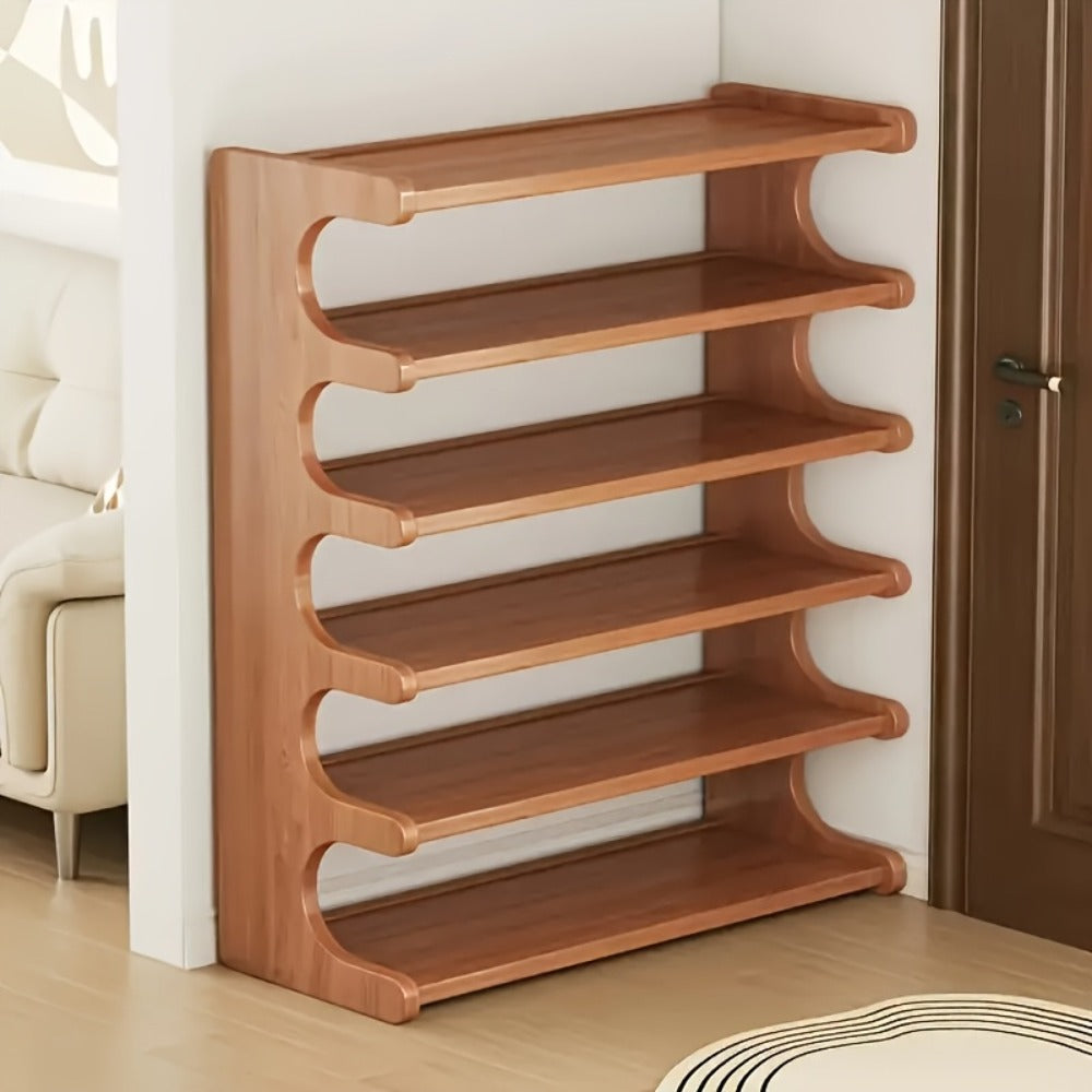 Shoe Rack Wood-Grain Freestanding Organizer with 3-Tier, 5-Tier or 6-Tier Brown Height Options