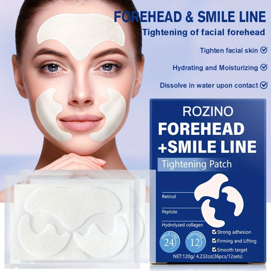 Retinol Peptide Face Patches 36pcs Anti-Wrinkle Hydrolyzed Collagen Lifting Treatment for Forehead & Smile Lines — Strong Adhesion 12-Day Smoothing Glow Kit for Women