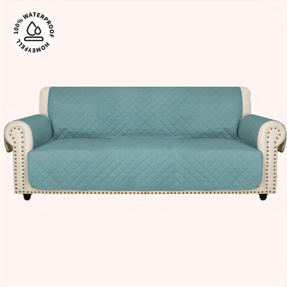 Sofa Cover Waterproof Quilted Microfiber Three-Seat Panel Set with Two Foam Tubes, Straps and Side Pocket